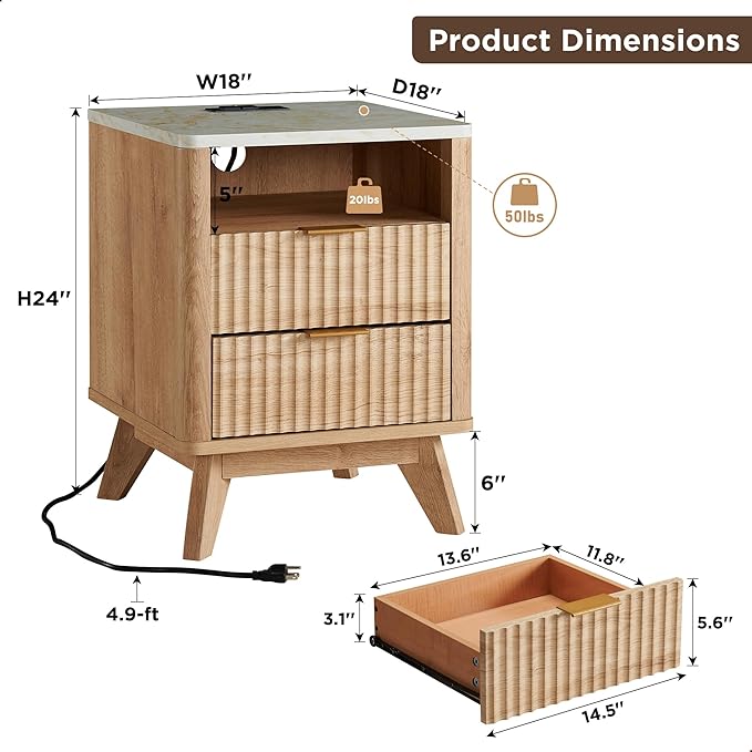 T4TREAM Fluted Nightstand